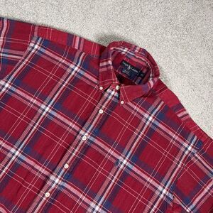 Ralph Lauren Flannel Shirt Mens Extra Large Button Down Plaid Christmas Red